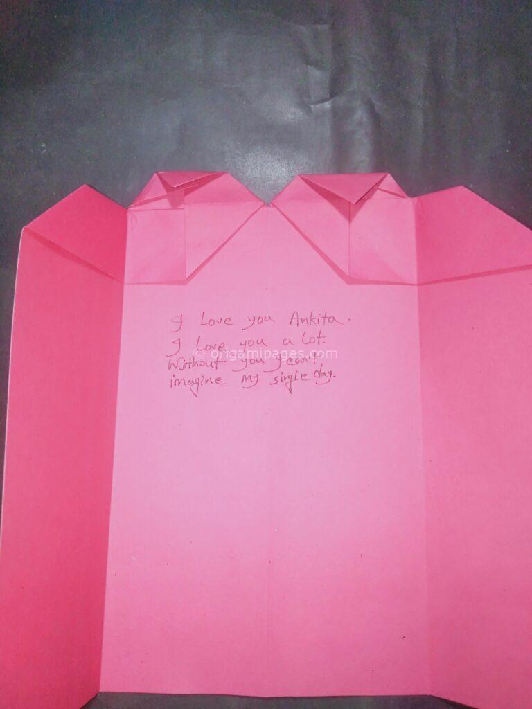 origami heart with place card step: 11